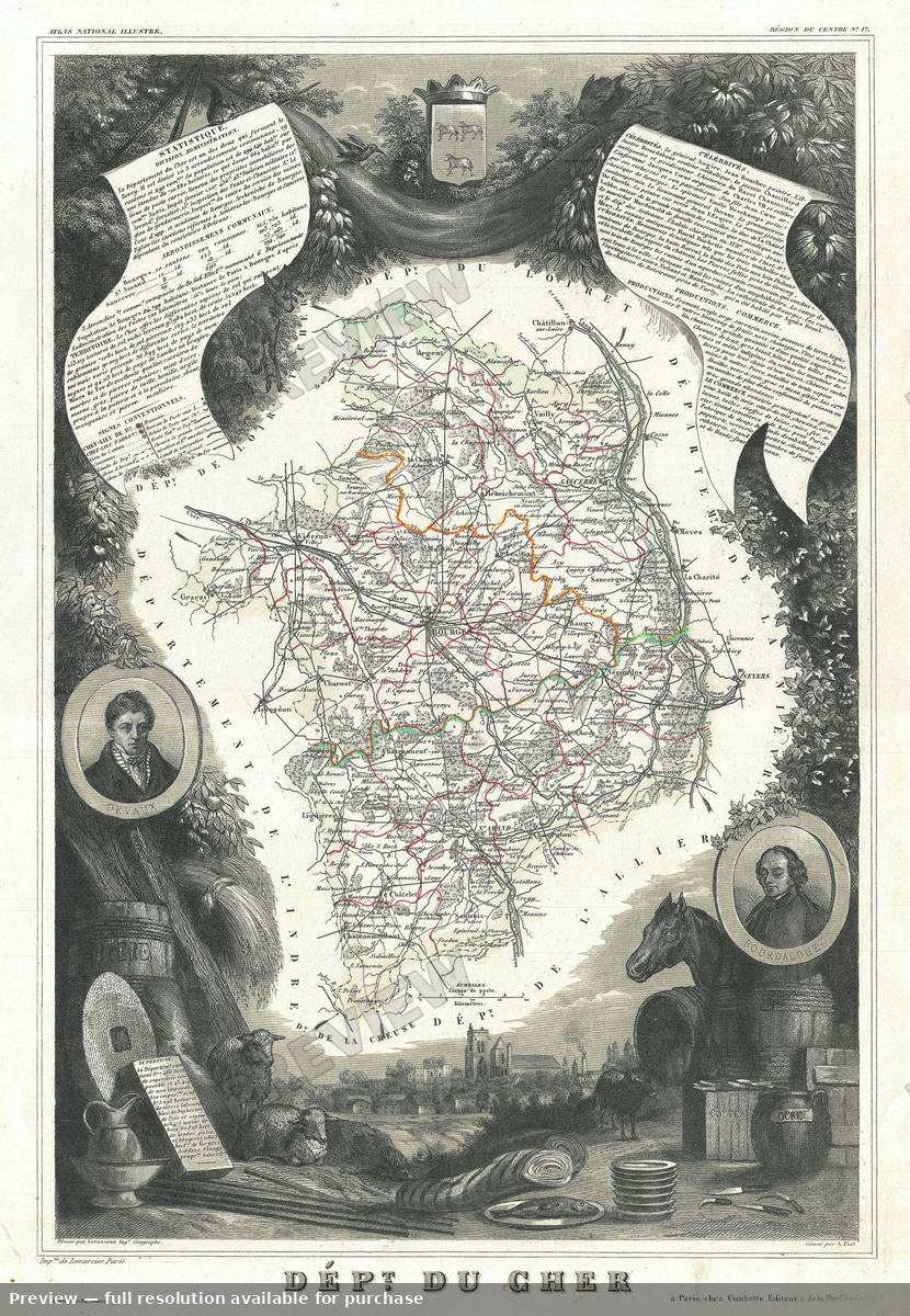 Antique map: Cher, 1852, 1852