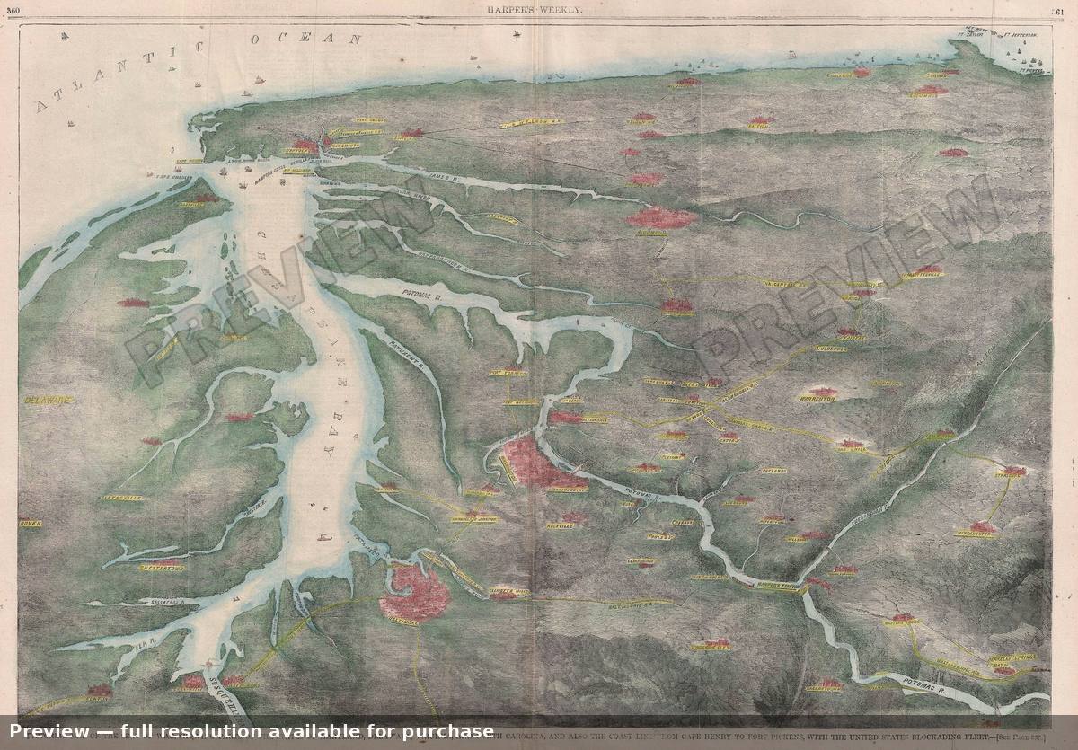 Antique map: Chesapeake Bay, 1861