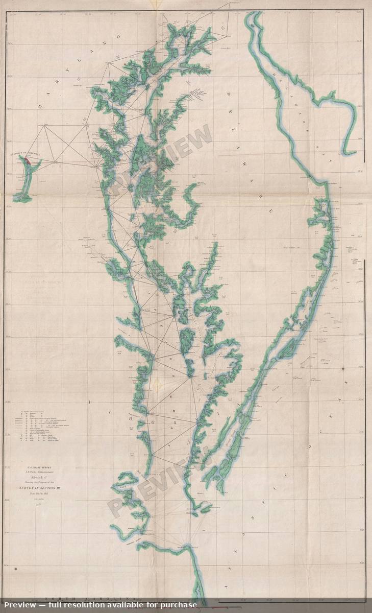 Antique map: Chesapeake Bay, 1851