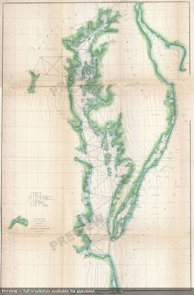 Antique map: Chesapeake Bay, 1852