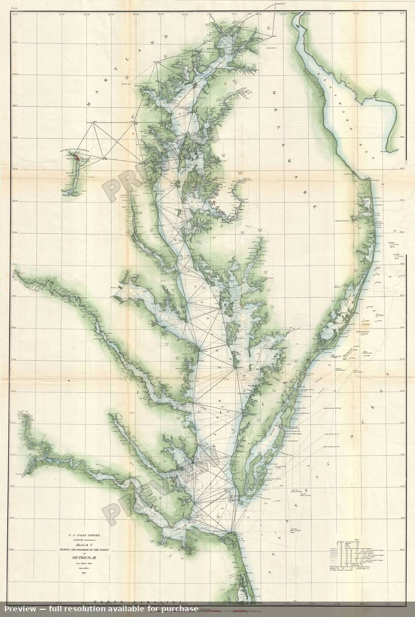 Antique map: Chesapeake Bay, 1860