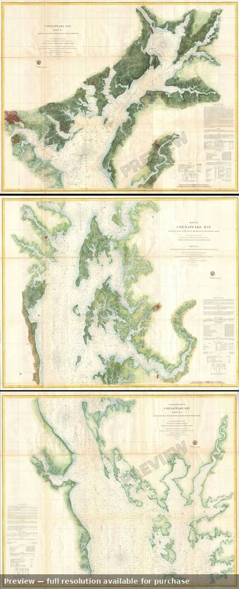 Antique map: Chesapeake Bay 3part, 1857, 1857