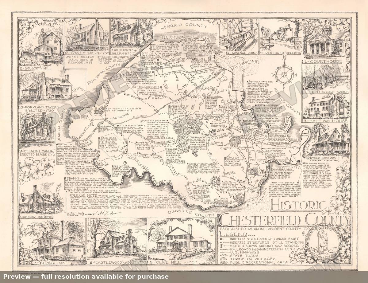 Antique map: Chesterfield County, 1957