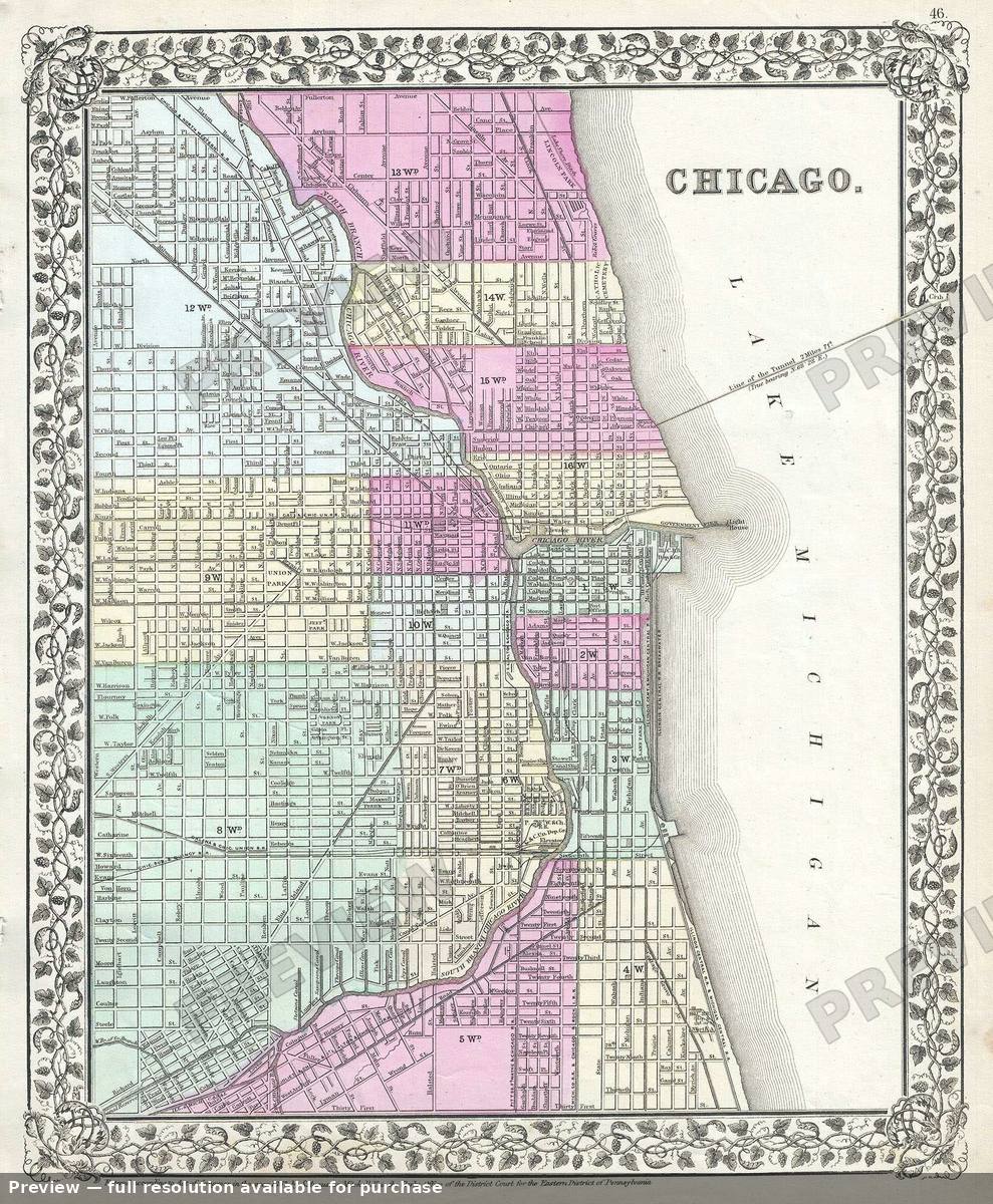Antique map: Chicago, 1867