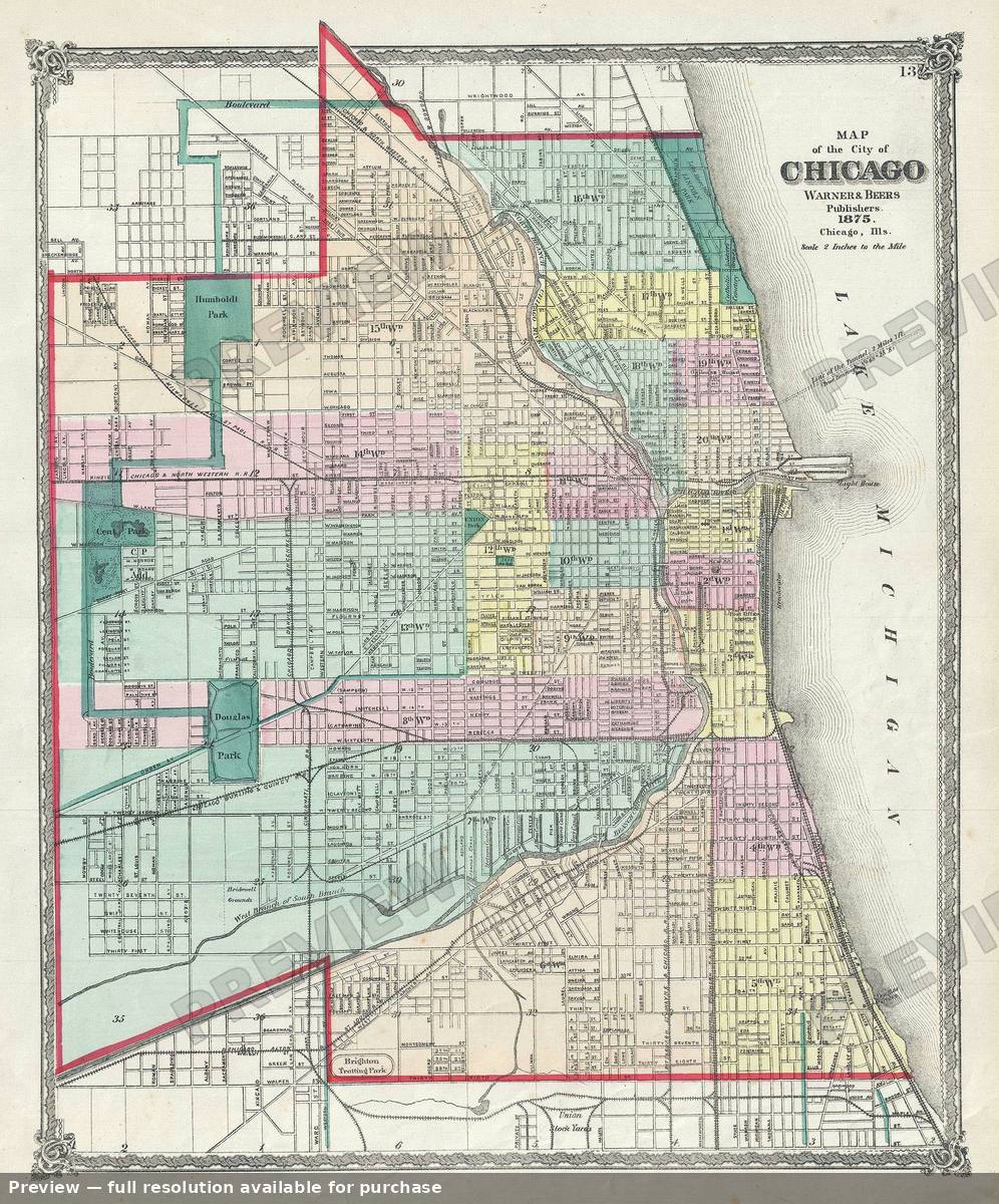 Antique map: Chicago, 1875, 1875
