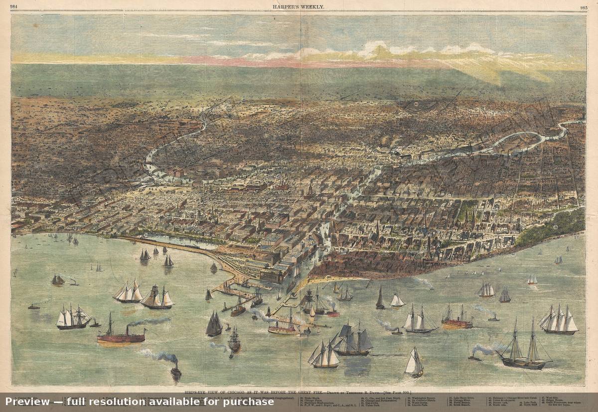 Antique map: Chicago Before Fire, 1871