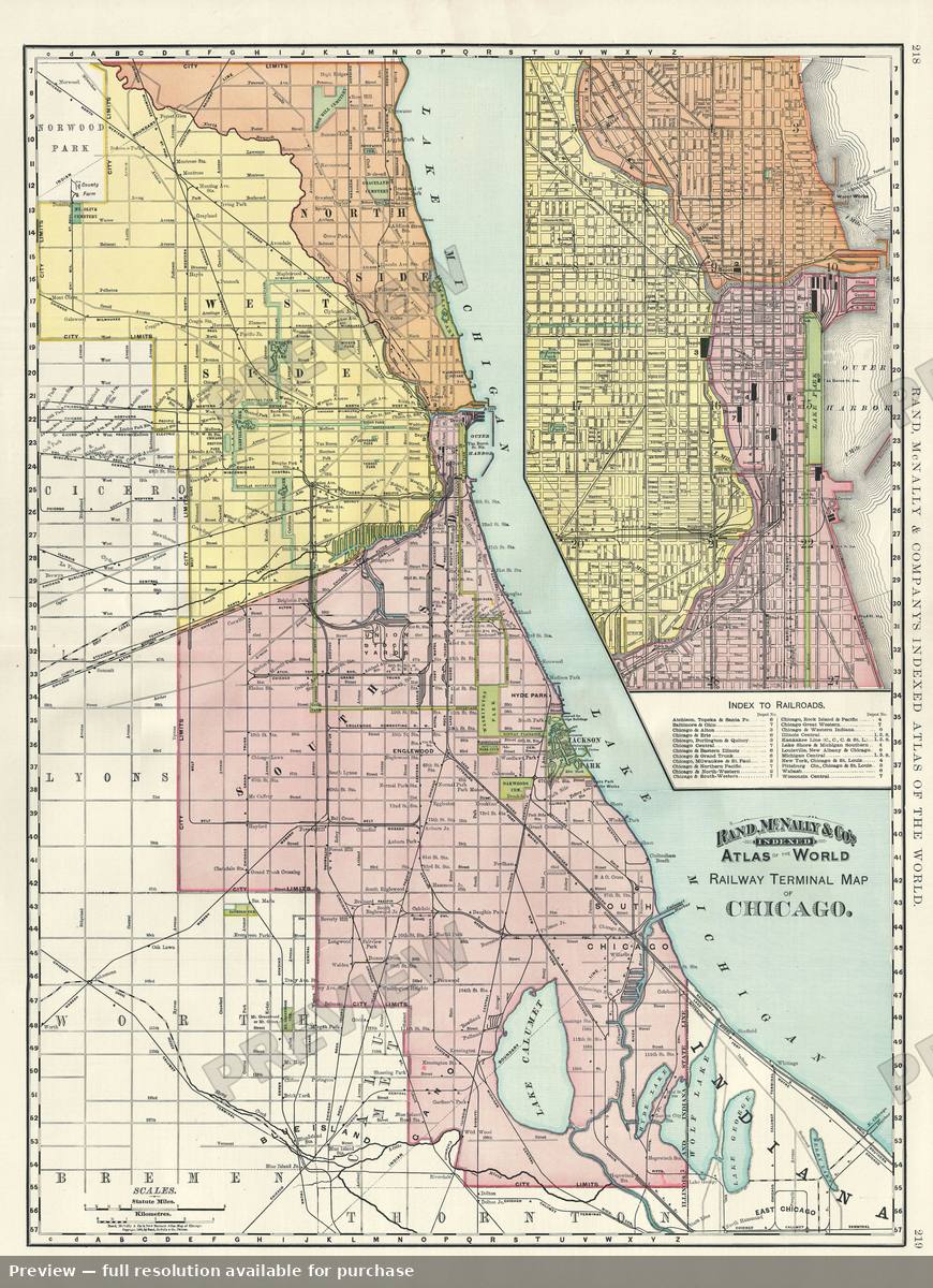 Antique map: Chicago Rail Term, 1893, 1893