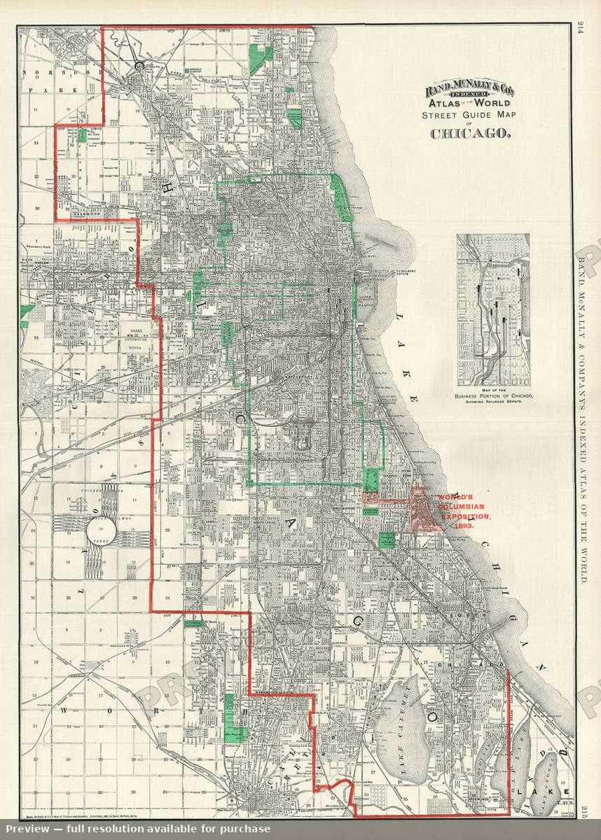 Antique map: Chicago Street, 1893