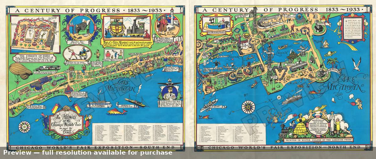 Antique map: Chicago Worlds Fair, 1933, 1933