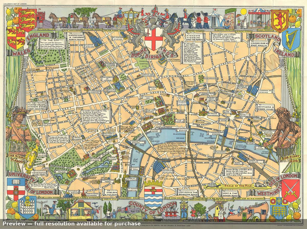 Antique map: Children London, 1955, 1955