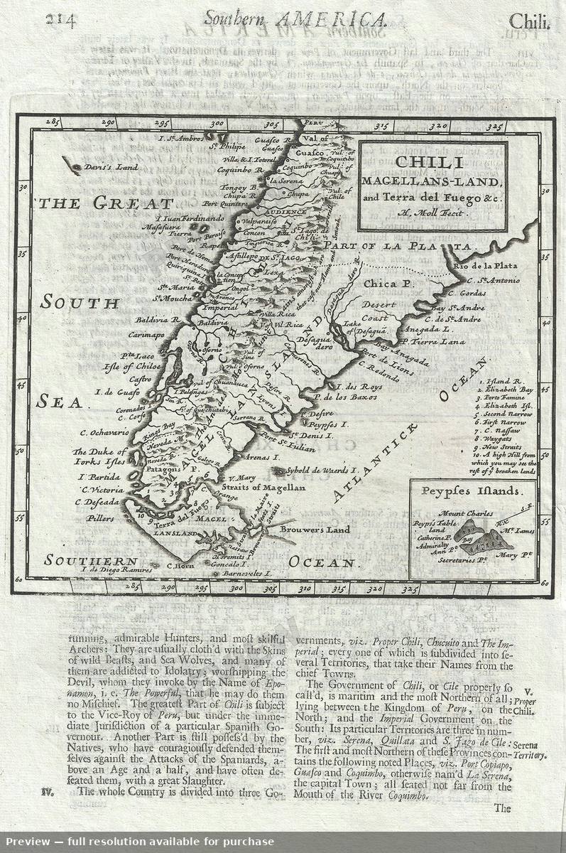 Antique map: Chili, 1701