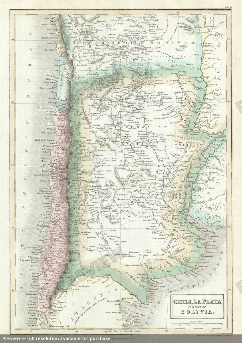 Antique map: Chili Bolivia, 1851, 1851