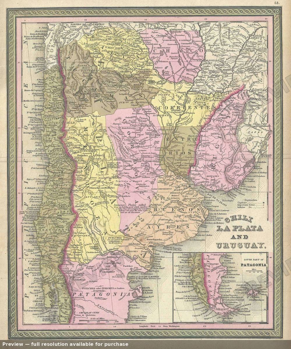 Antique map: Chili La Plata, 1849, 1849