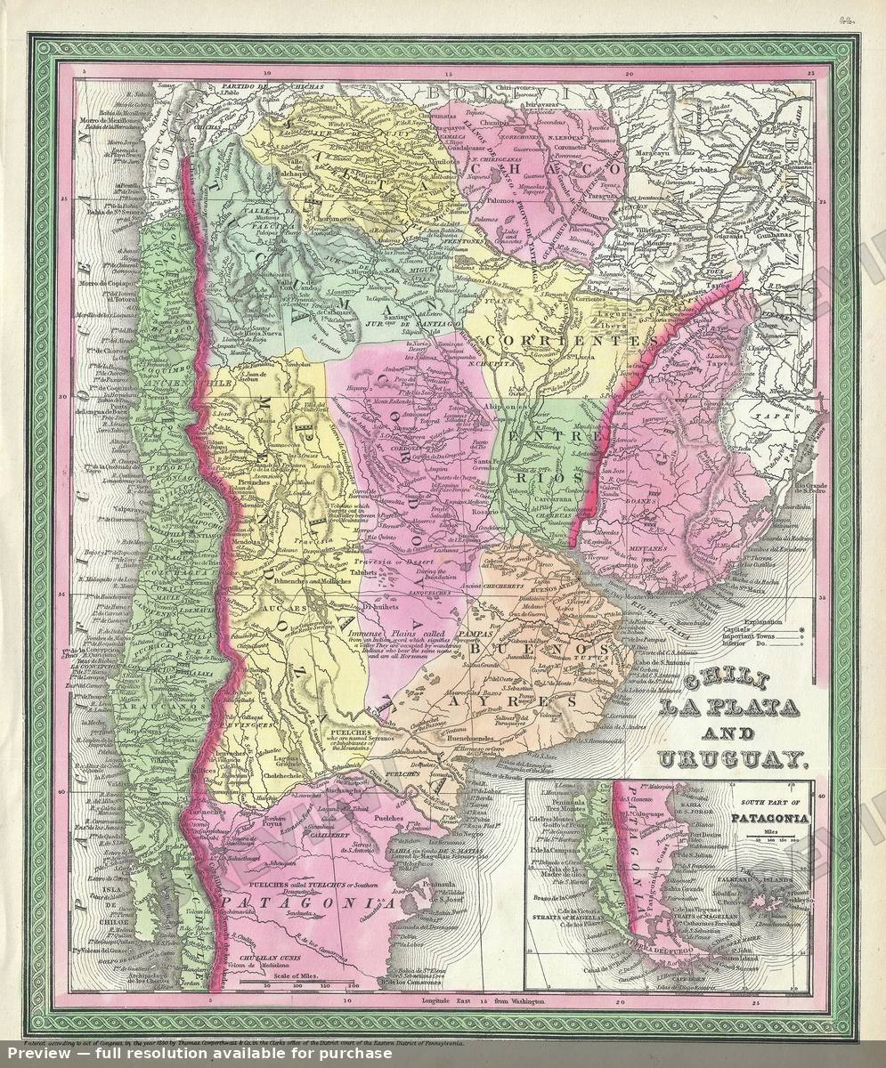 Antique map: Chili La Plata, 1854, 1854