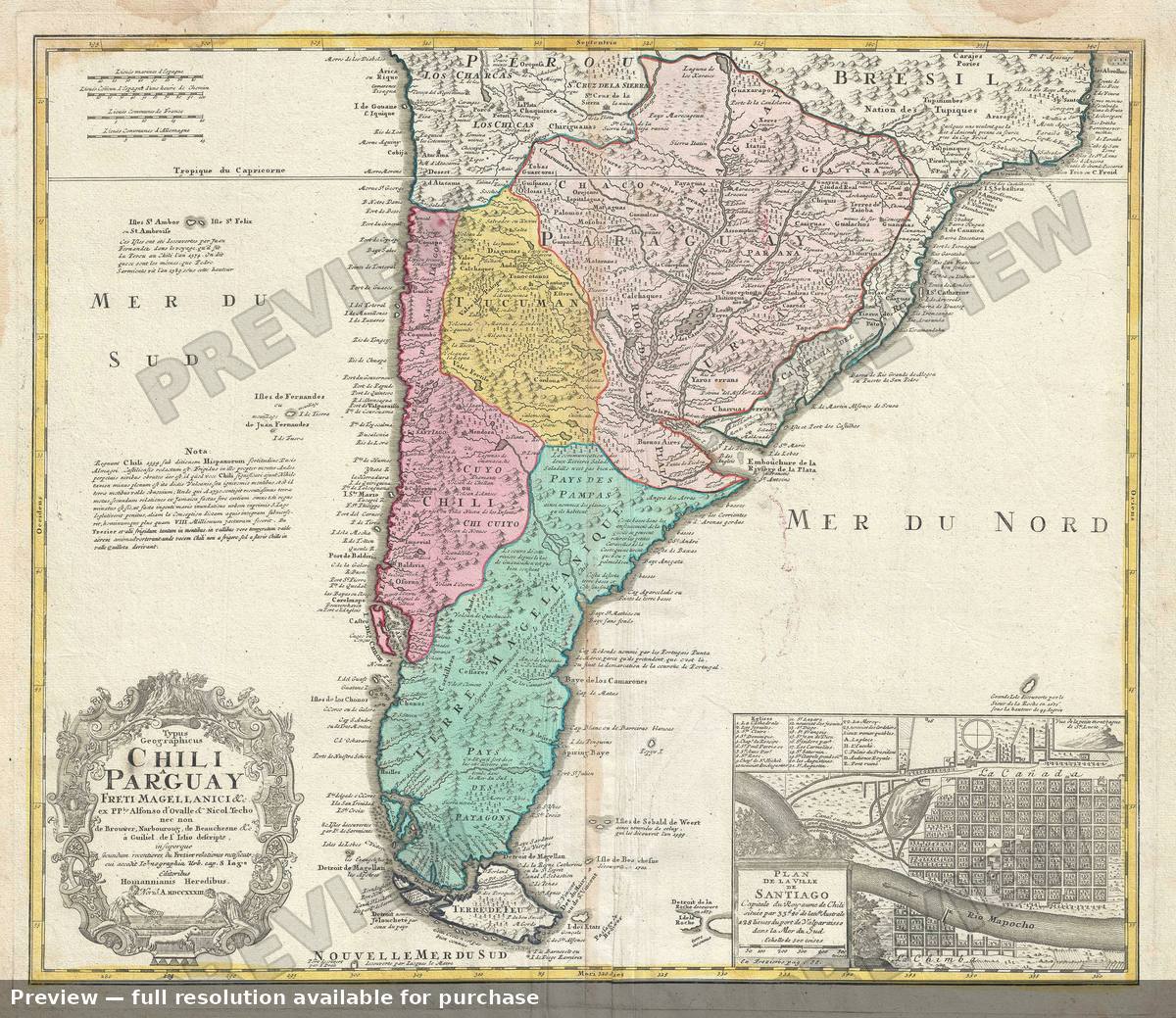 Antique map: Chili Paraguay, 1733