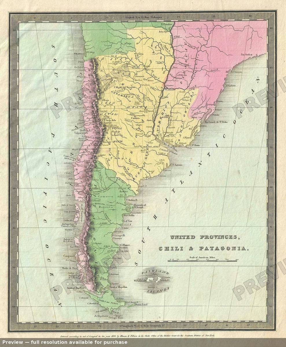 Antique map: Chili Patagonia, 1835