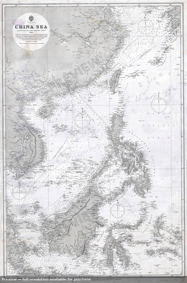 Antique map: China Sea, 1886