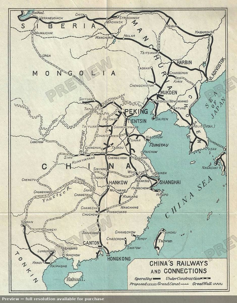 Antique map: Chinas Railways, 1924