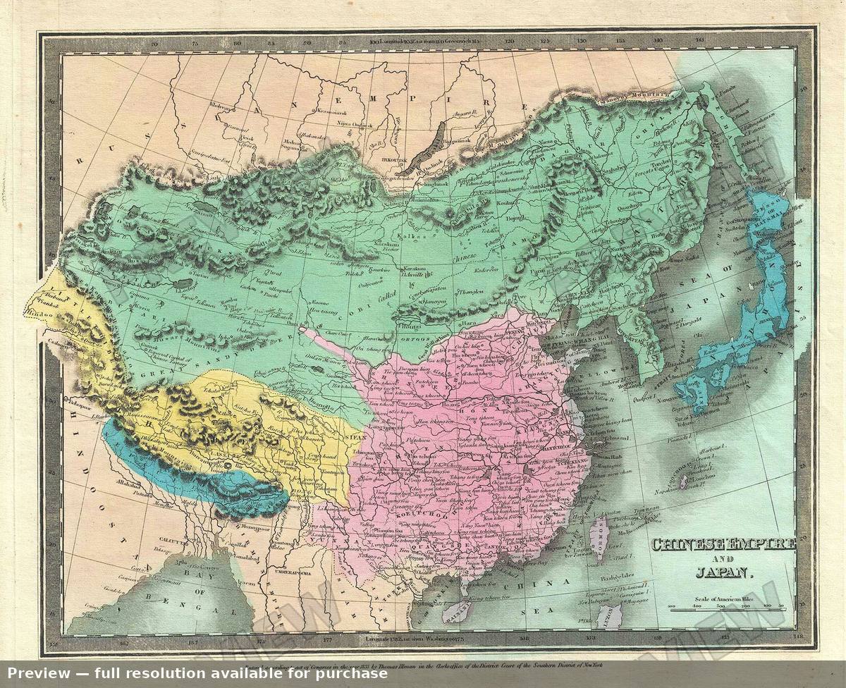 Antique map: Chinese Empire Japan, 1835