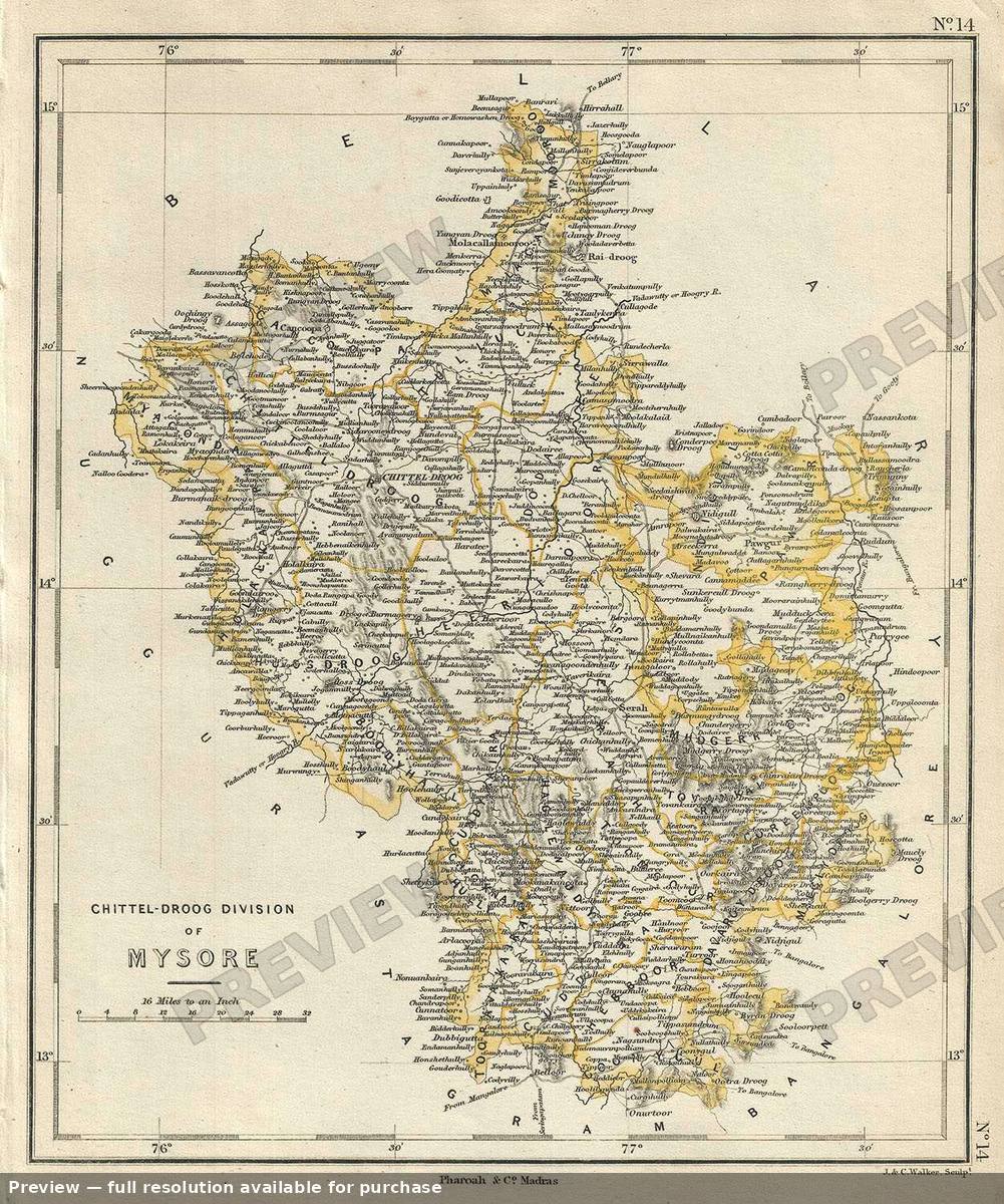 Antique map: Chitteldroog Mysore, 1854
