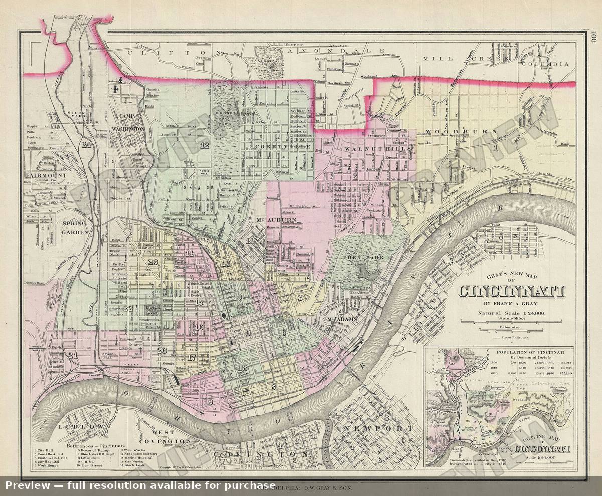 Antique map: Cincinati, 1877, 1877