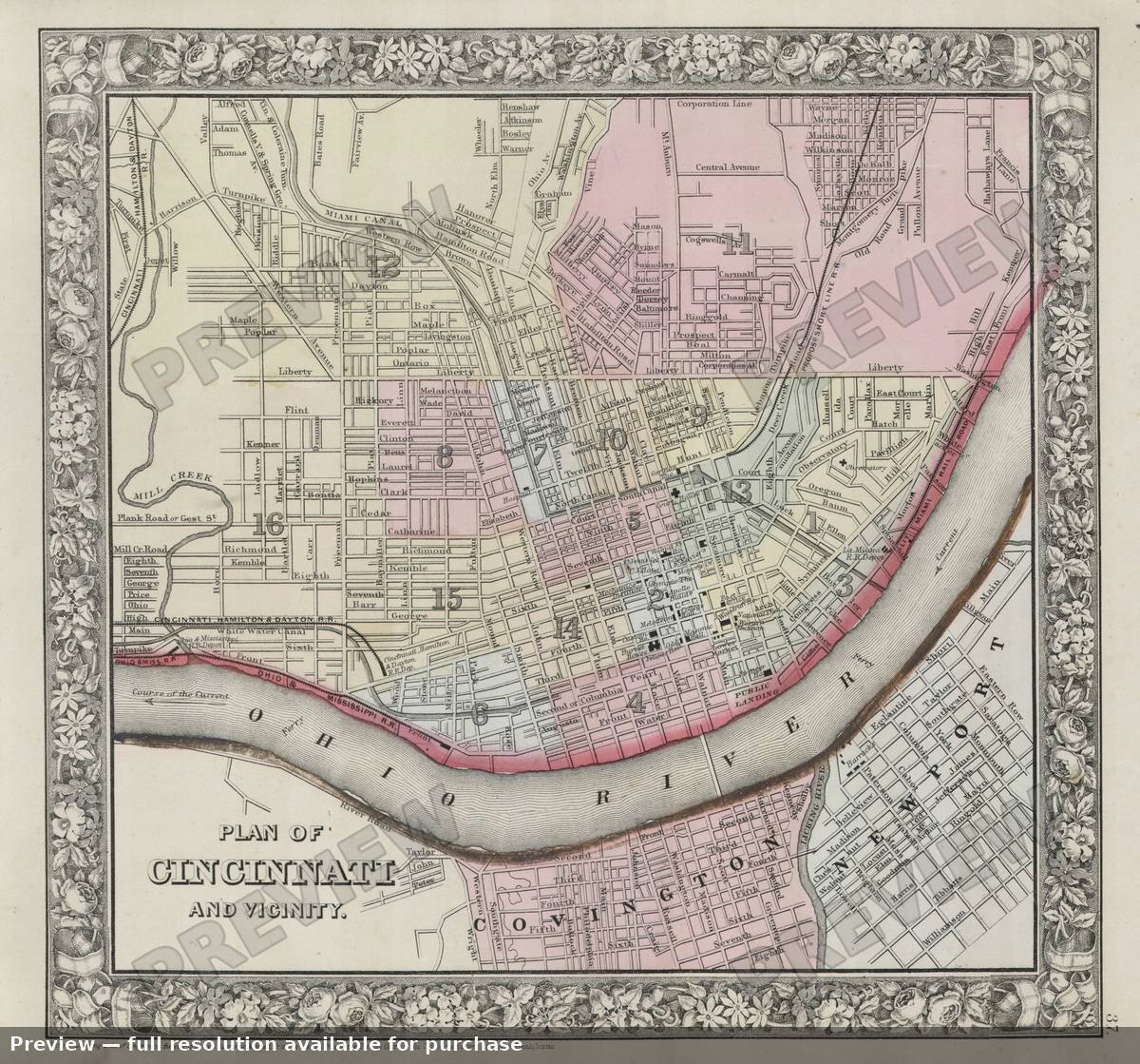 Antique map: Cincinnati, 1864
