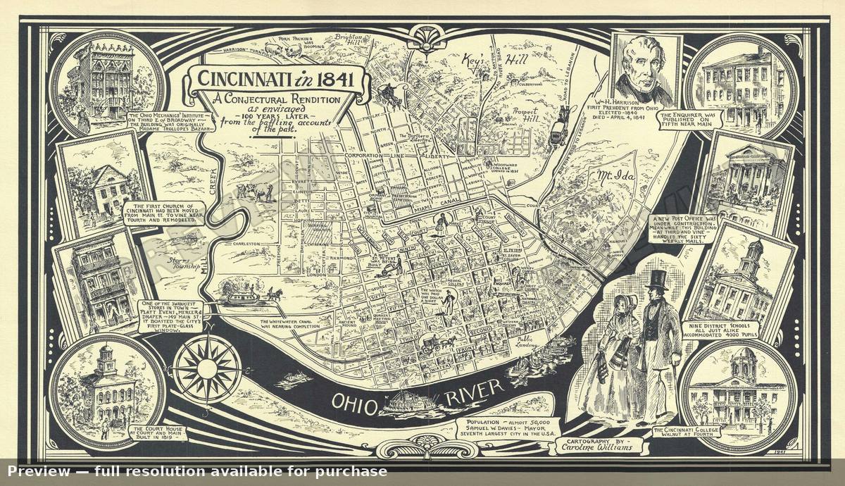 Antique map: Cincinnati In 1841, 1941, 1941