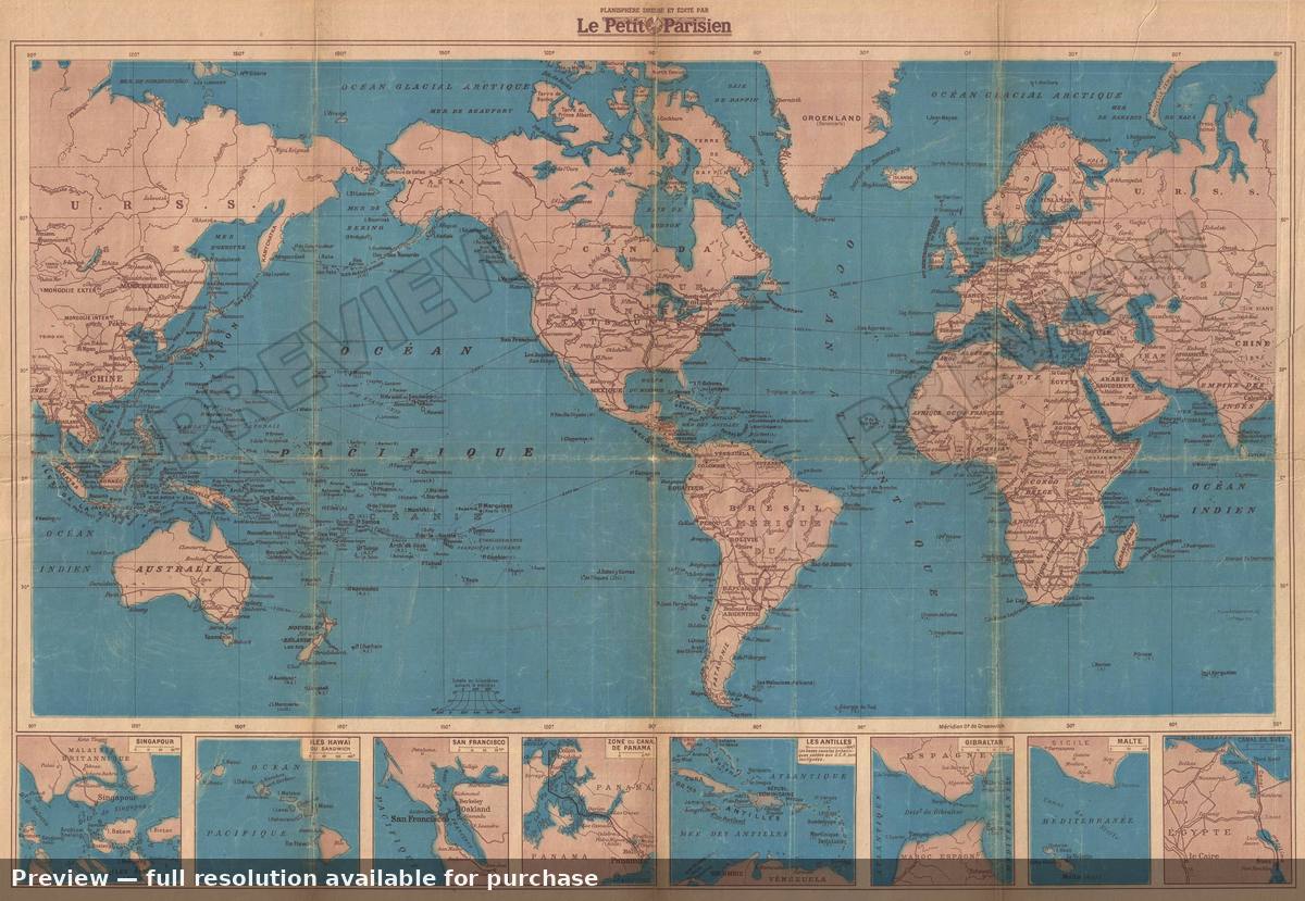 Antique map: Cinq Partie Monde, 1939, 1939