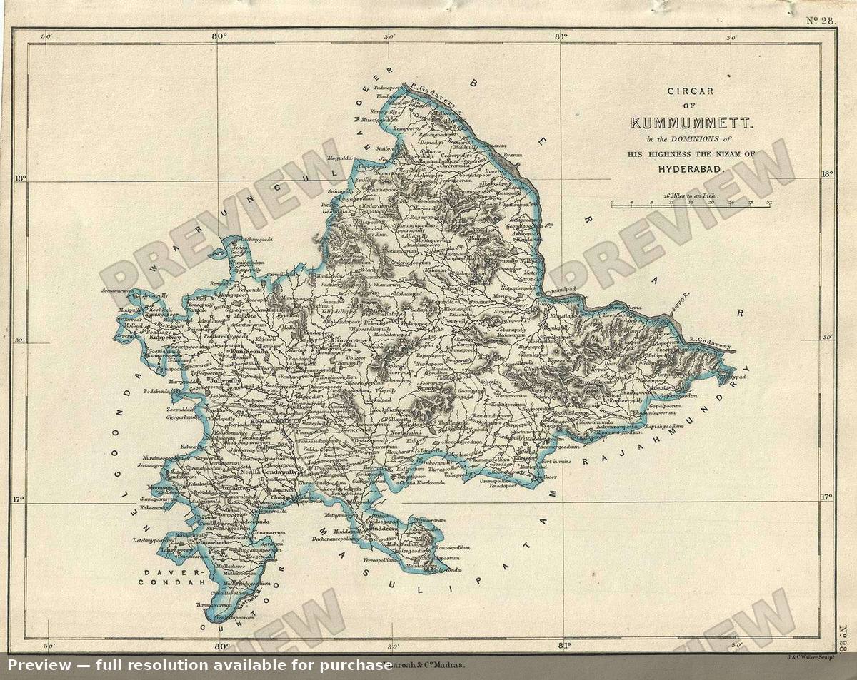 Antique map: Circar Kummummett, 1854