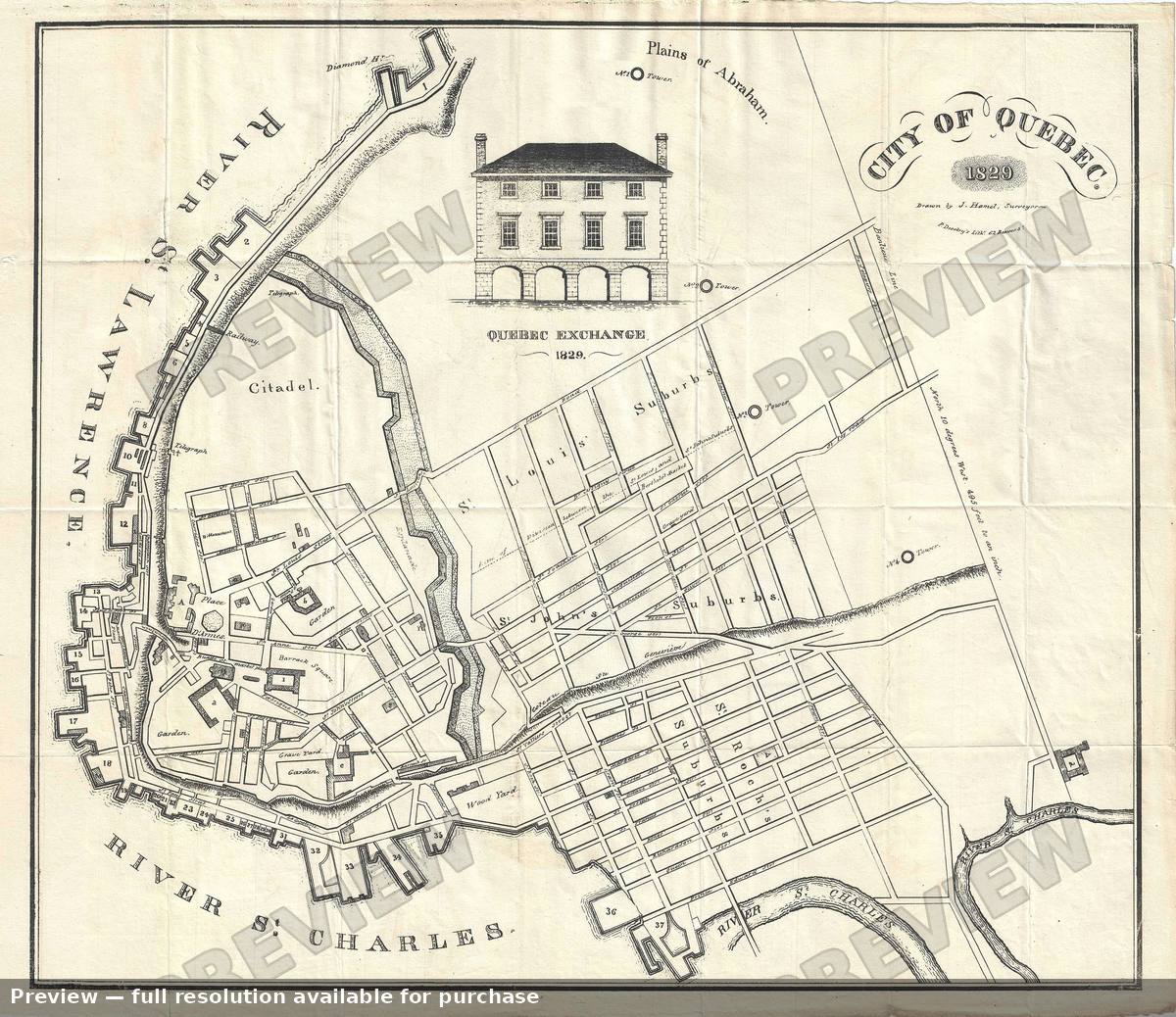Antique map: City Quebec, 1829, 1829