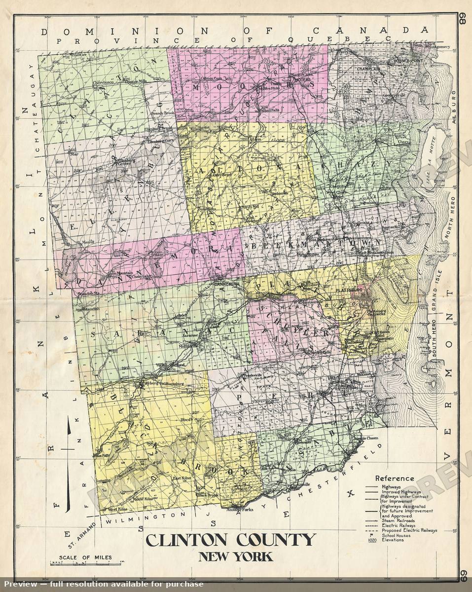 Antique map: Clinton County NY, 1912