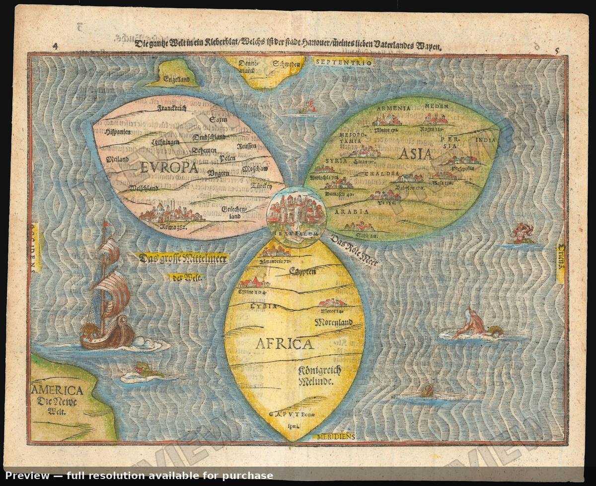 Antique map: Cloverleaf World, 1585