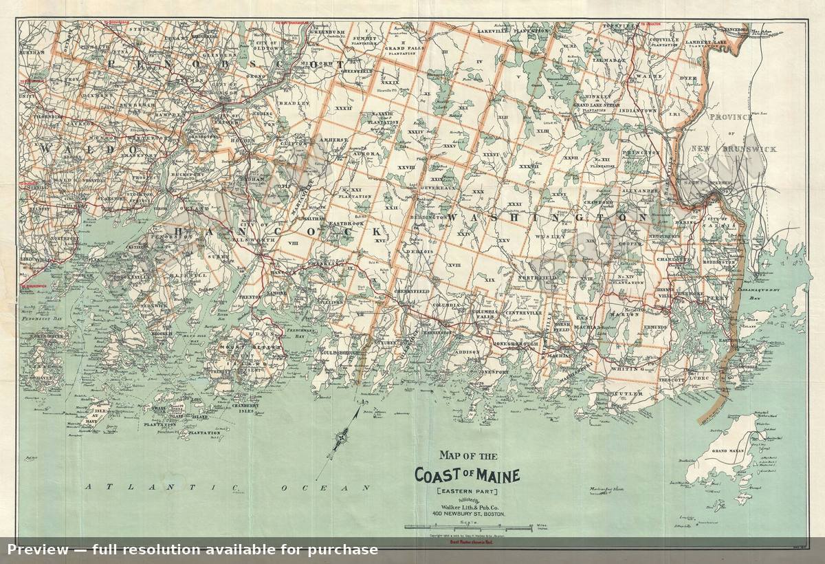 Antique map: Coast Maine, 1910, 1910