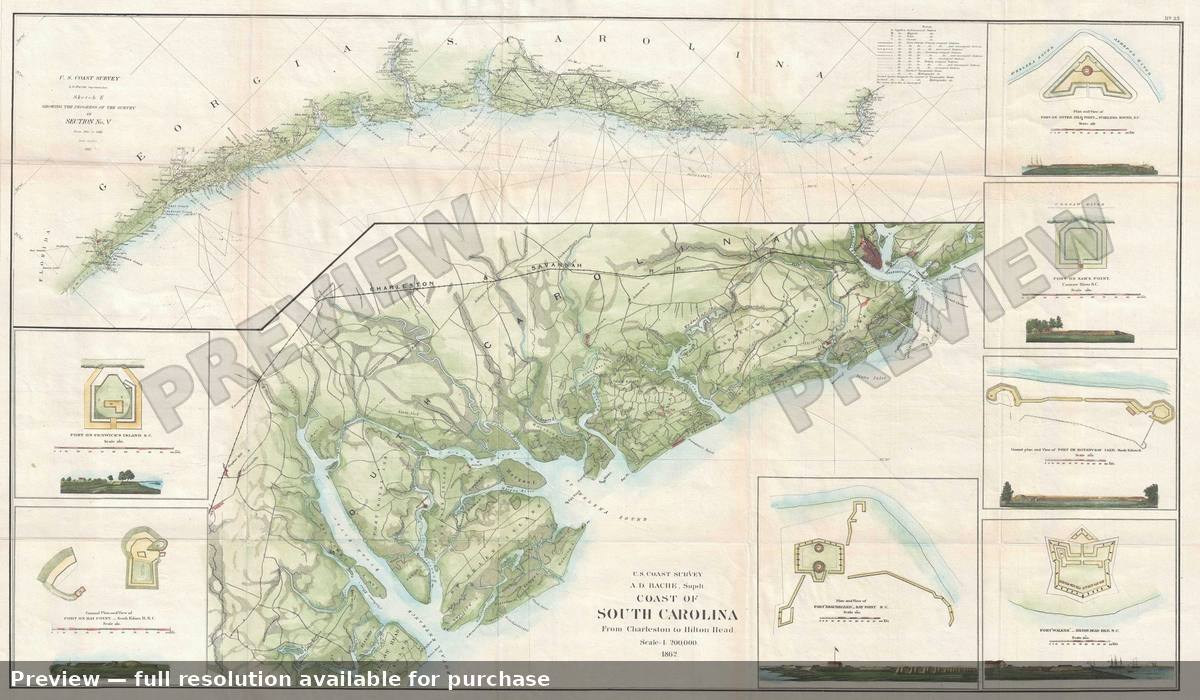 Antique map: Coast South Carolina, 1862, 1862