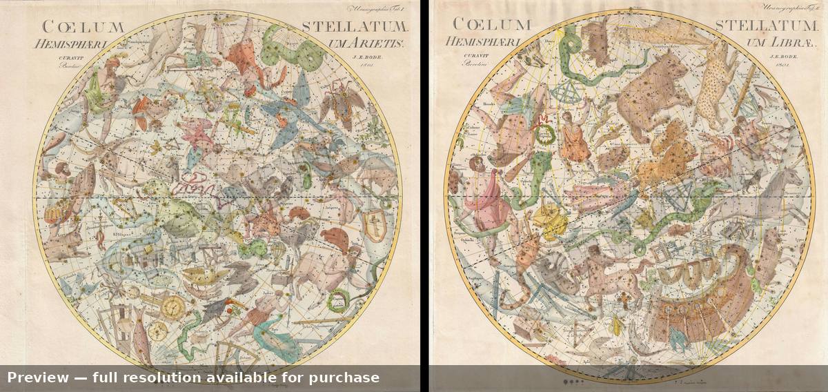 Antique map: Coelum Stellatum, 1801, 1801