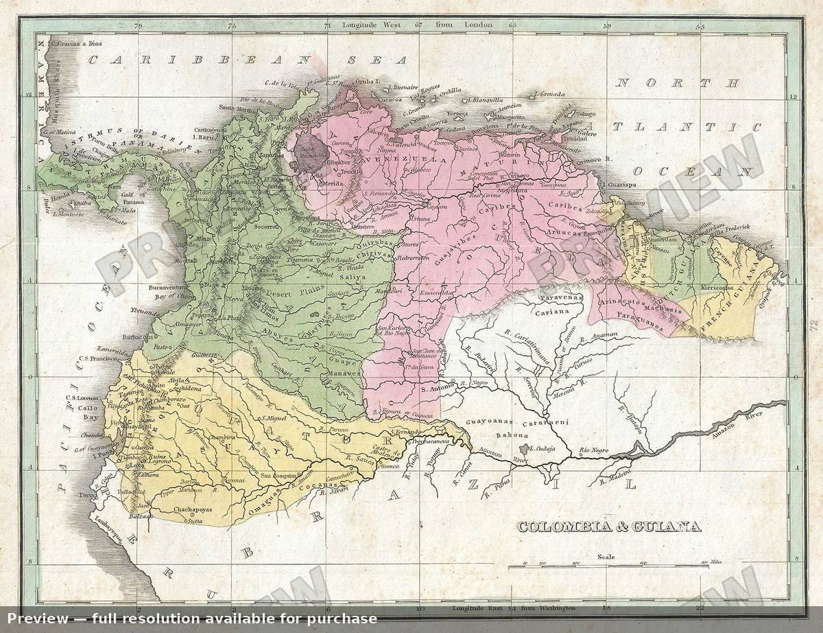 Antique map: Colombia Guiana, 1835, 1835