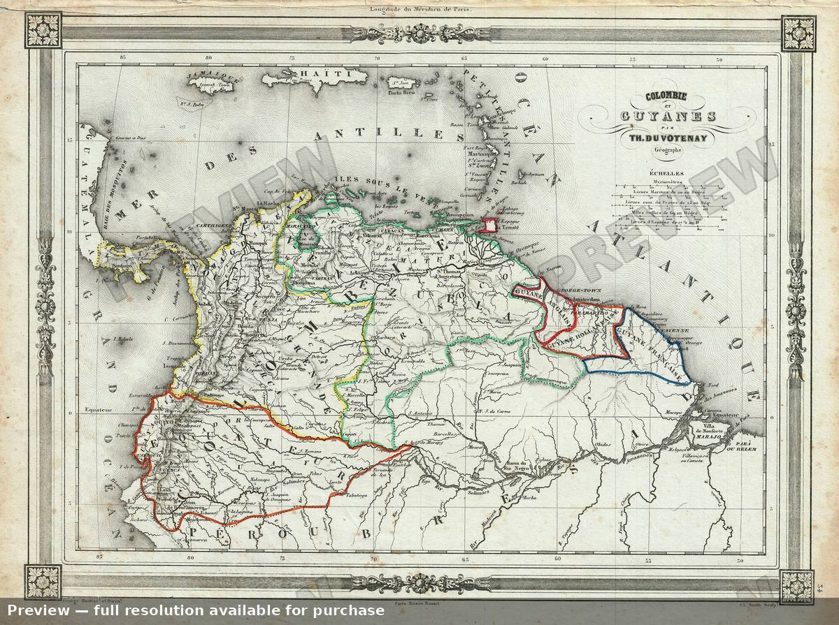 Antique map: Colombia Guyana, 1852, 1852