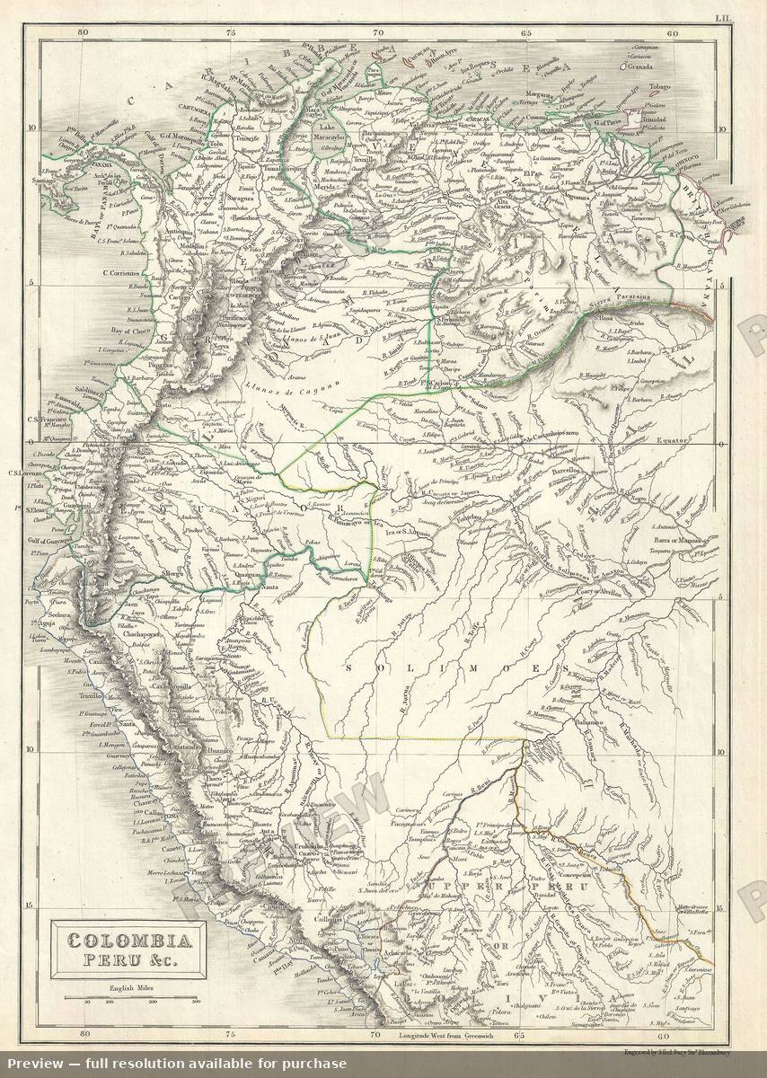 Antique map: Colombia Peru, 1844, 1844