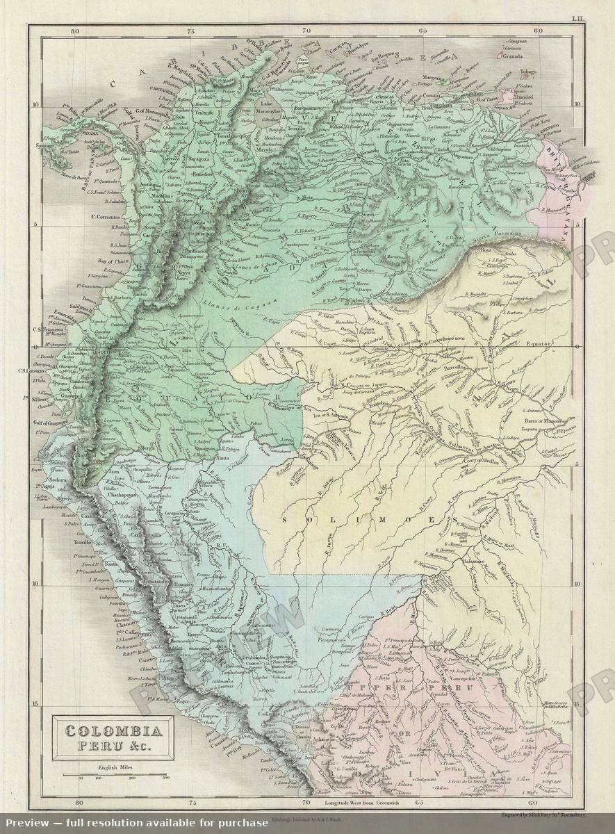Antique map: Colombia Peru, 1851