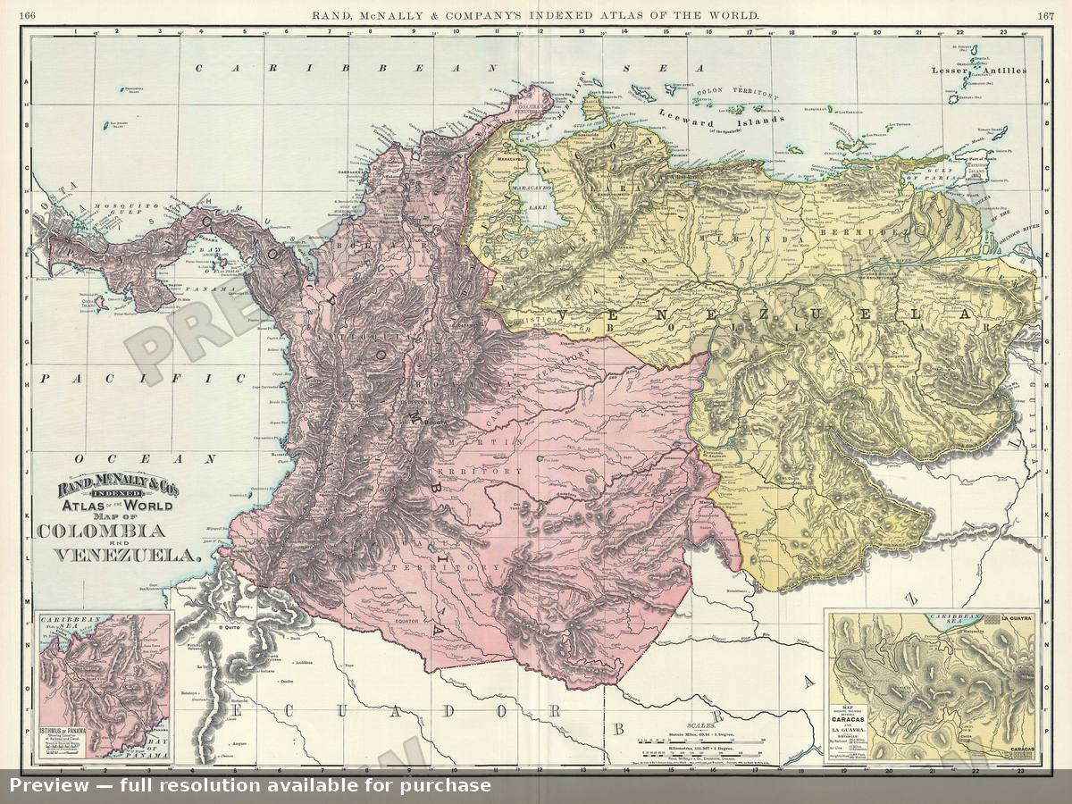 Antique map: Colombia Venezuela, 1895, 1895