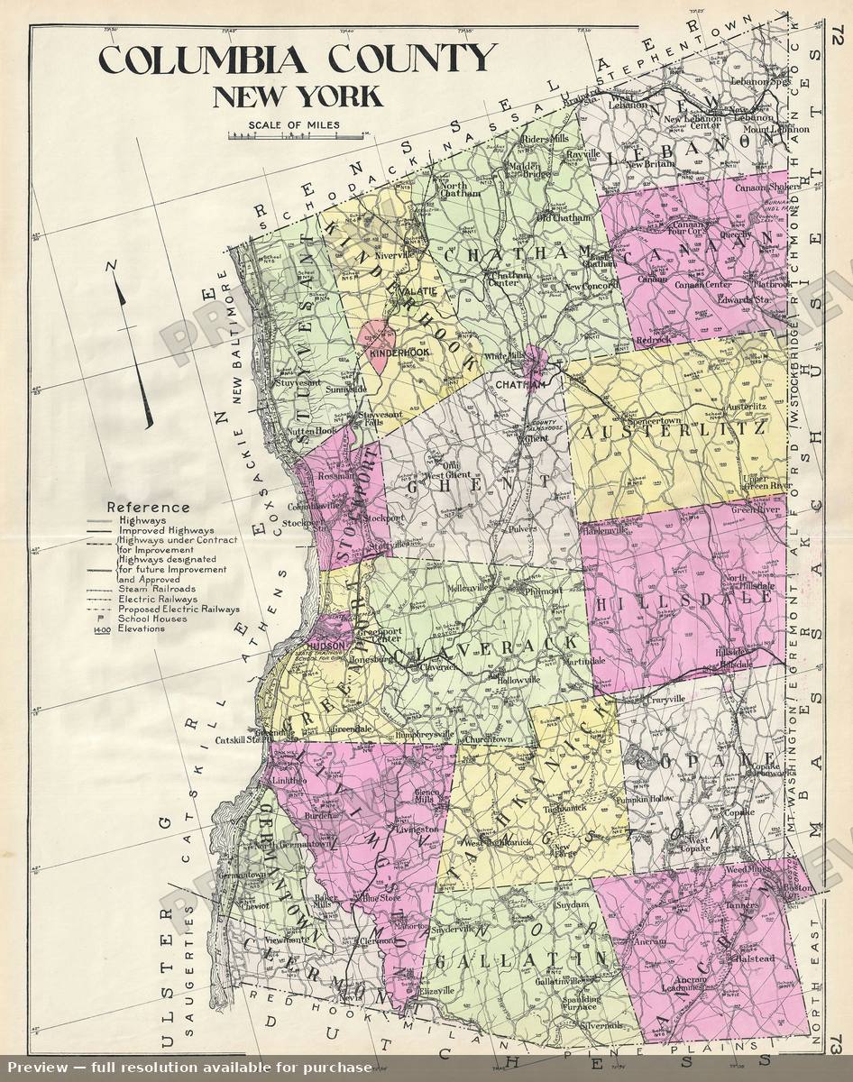Antique map: Columbia County NY, 1912