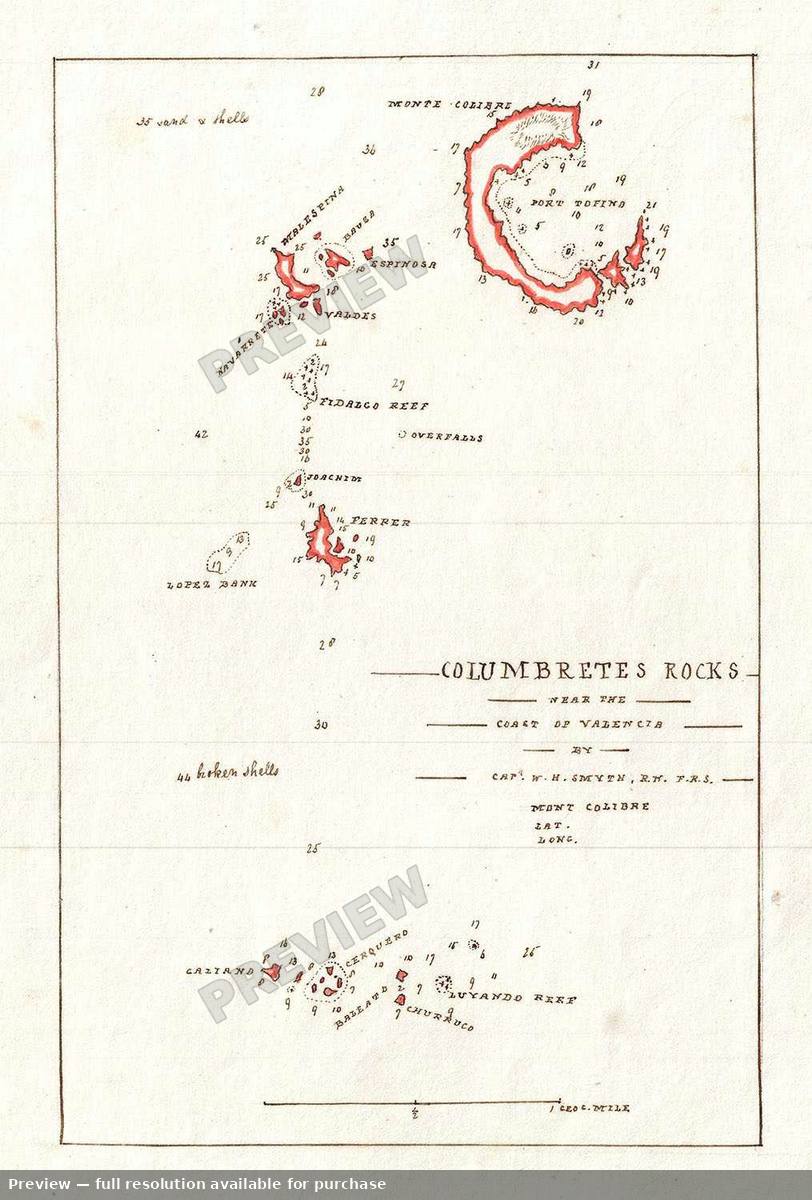 Antique map: Columbretes Rocks, 1835, 1835