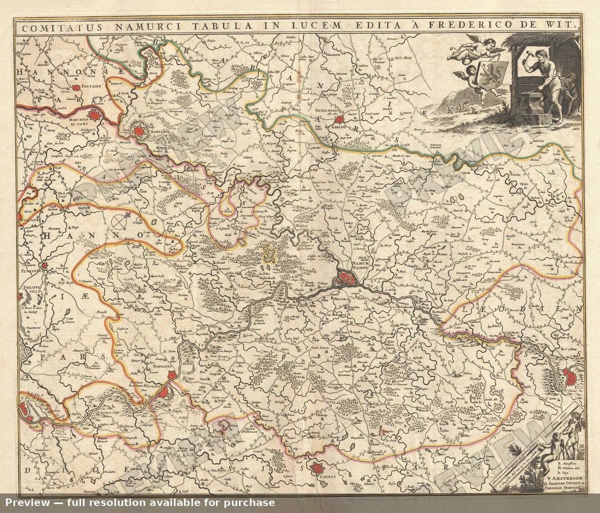 Antique map: Comitatus Namurci, 1721