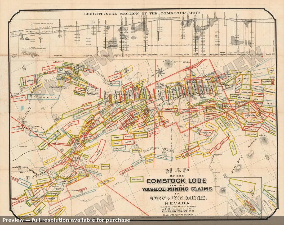 Antique map: Comstock Lode, 1875, 1875