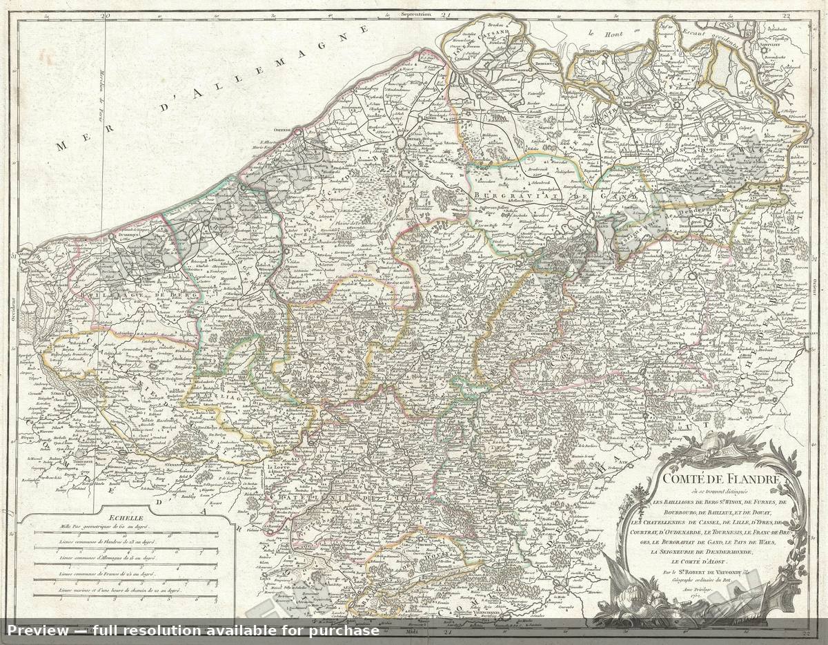 Antique map: Comte Flandre, 1752