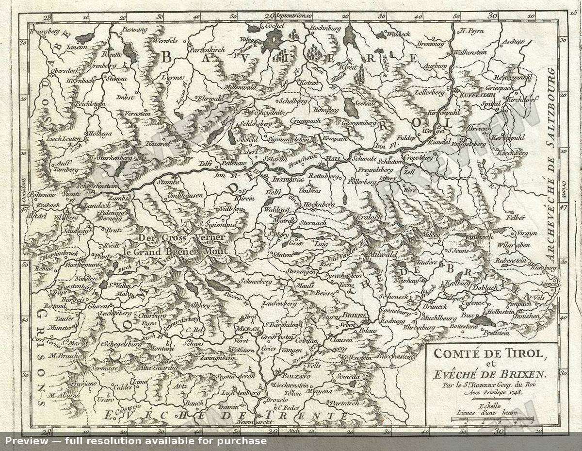 Antique map: Comte Tirol, 1748, 1748