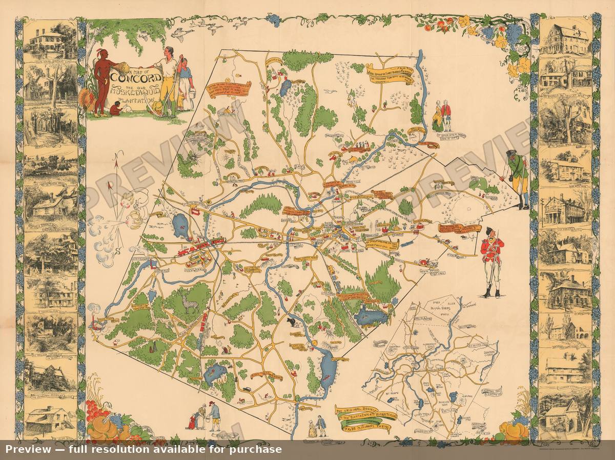 Antique map: Concord Mass, 1928