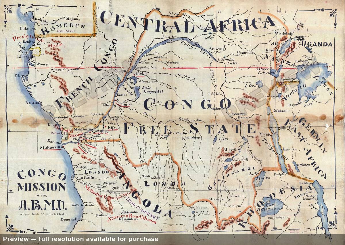 Antique map: Congo Central Africa, 1904, 1904