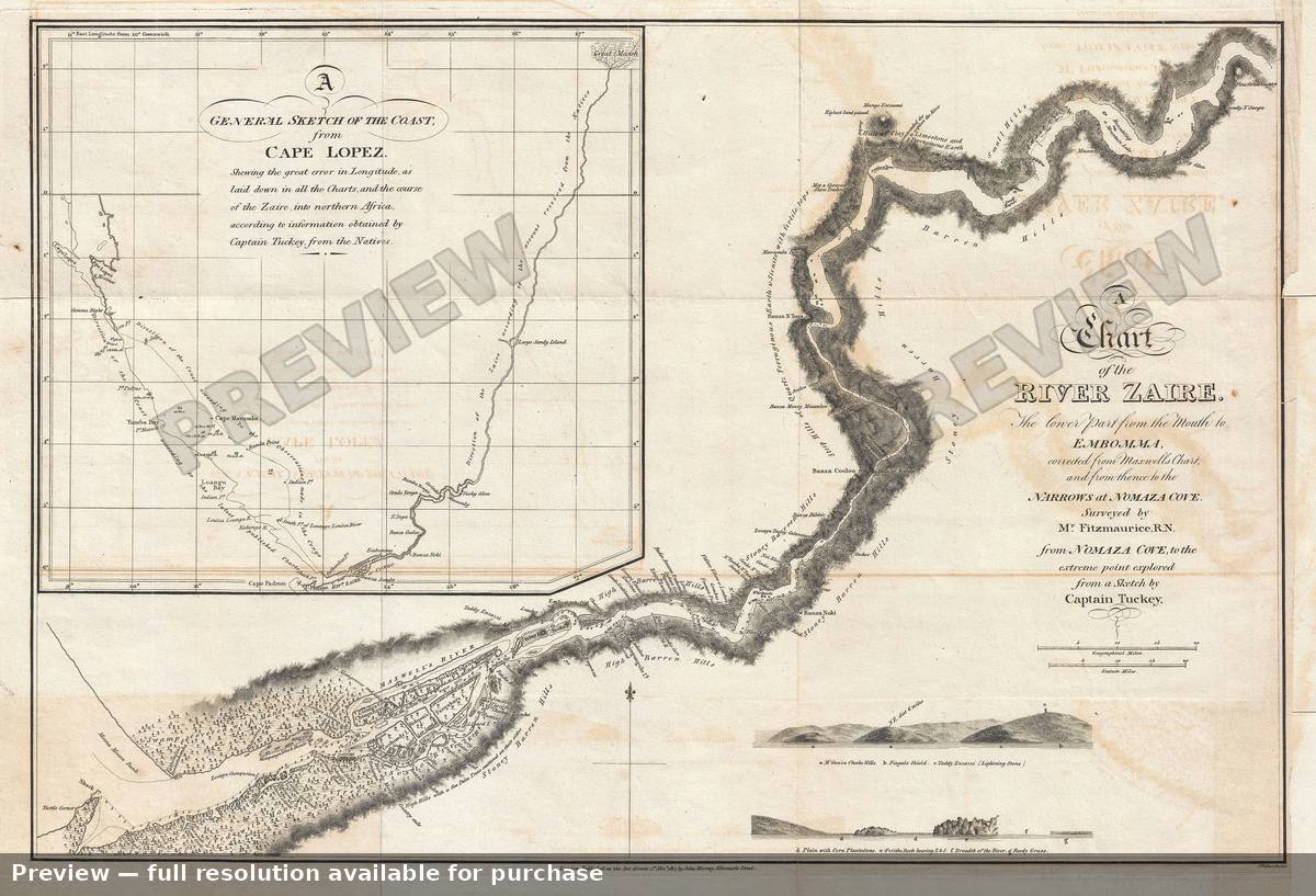 Antique map: Congo River Zaire, 1816, 1816