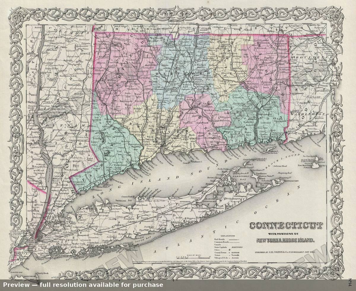 Antique map: Connecticut, 1856